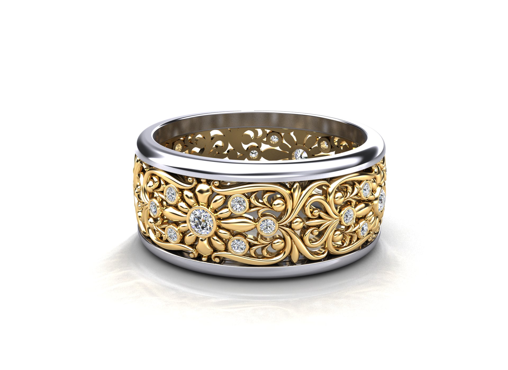 Elegant Openwork Gold Ring with Diamonds vc1001